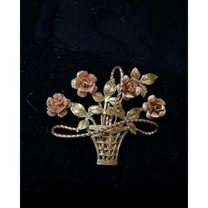 Krementz Flower Basket Brooch Yellow & Rose Gold Overlay